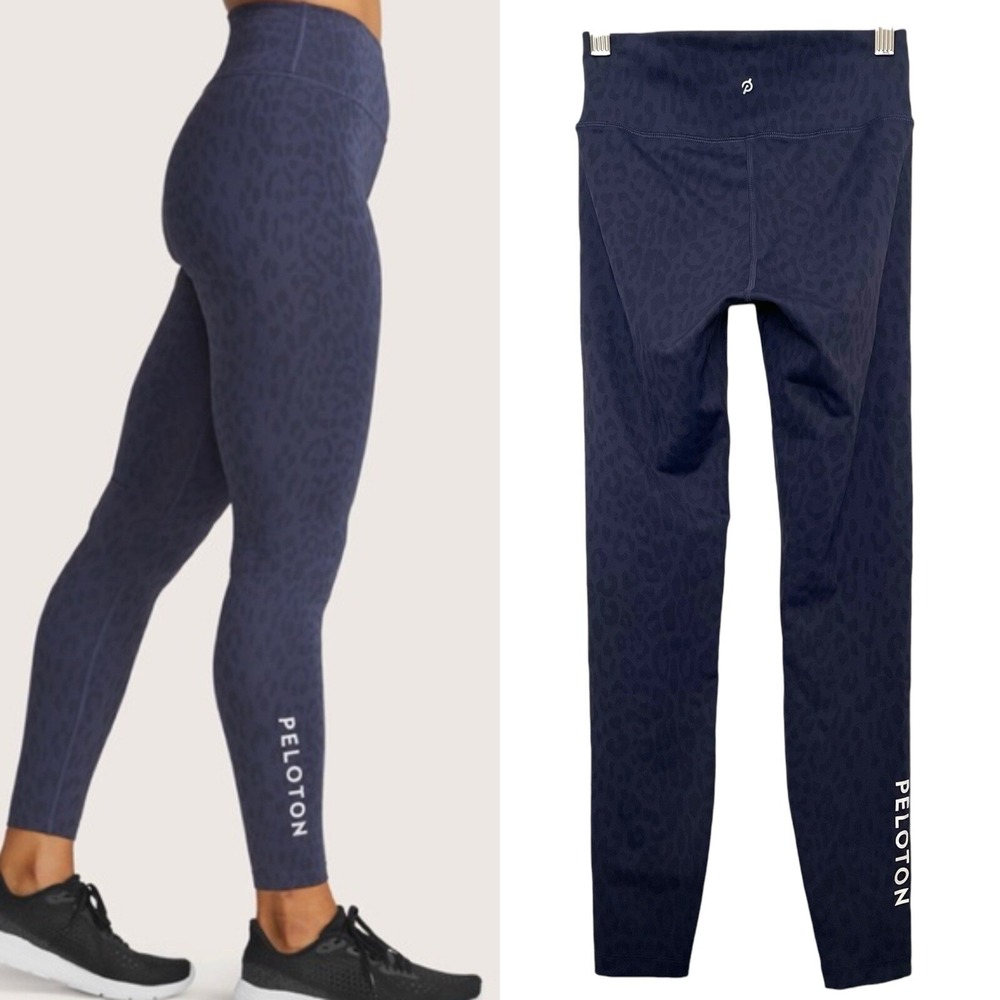 Peloton Leggings Womens XS Navy Blue Leopard Print High Rise Activewear Workout